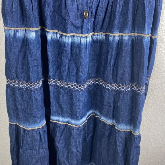 Indigo & Lace Dress Women's Smocked Midi Tiered Denim Blue 1X Boho Country - Picture 8 of 13